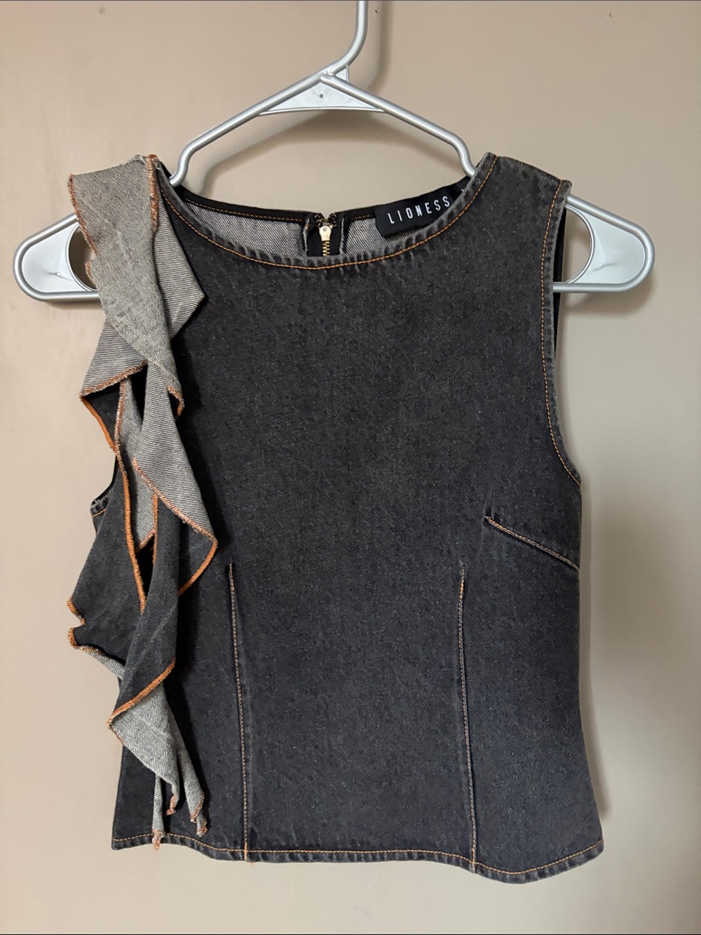 Lioness Charcoal Denim Ruffle Shell